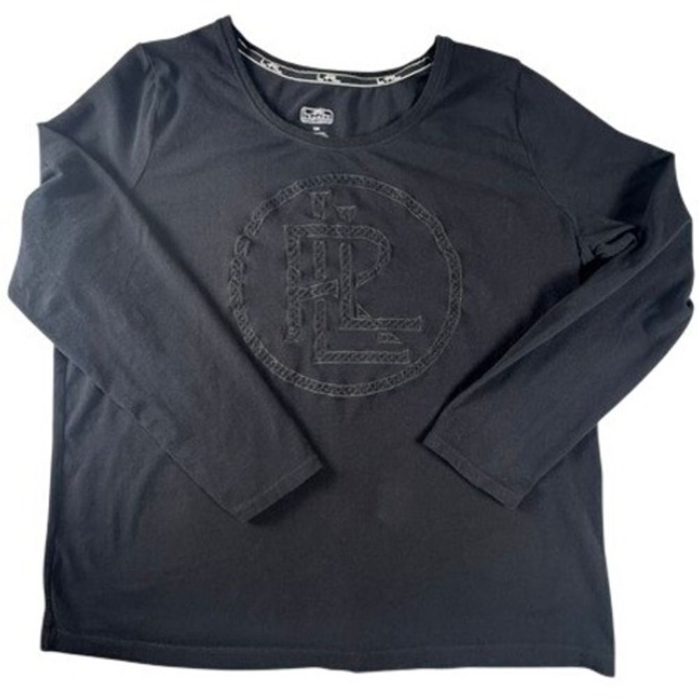 Lauren Ralph Lauren Top Womens 1X Black LRL Crest Logo Long Sleeve Scoop Neck